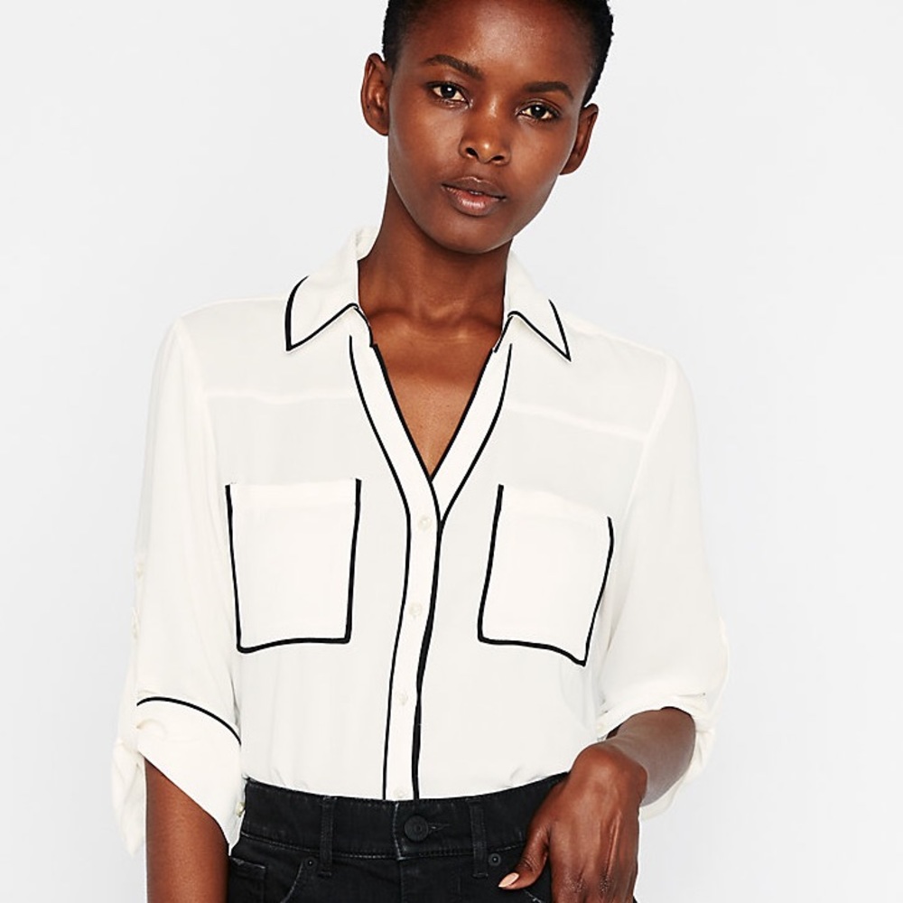Express Black White Portofino Dress Shirt Small
